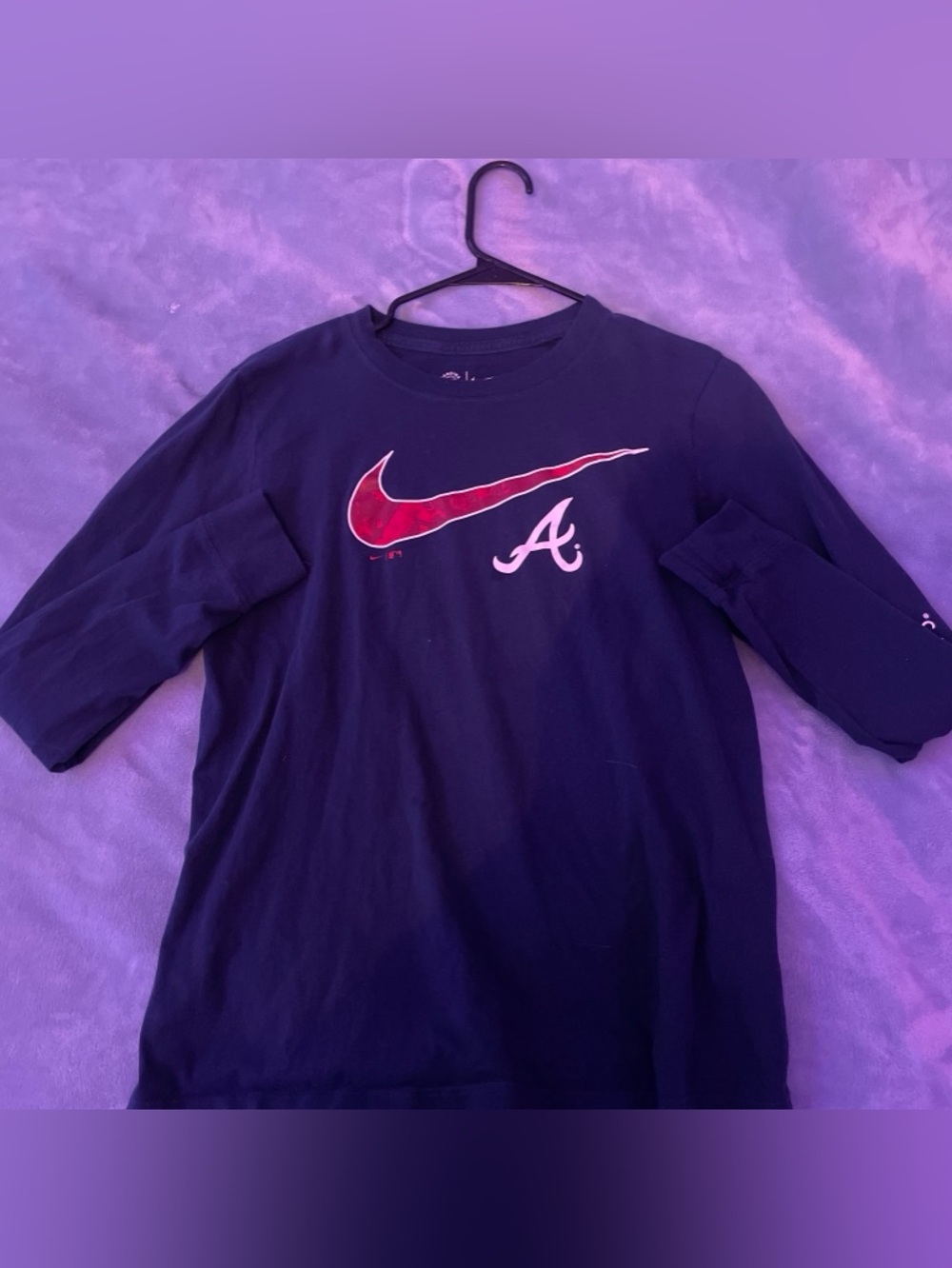 Nike Navy Long-Sleeve Tee with Red Swoosh and White 'A' Logo